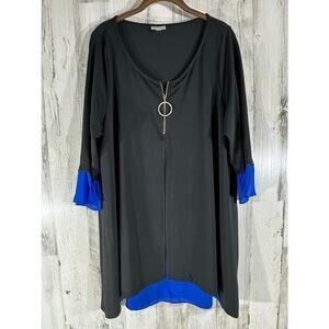 Avenue Tunic Blouse Size‎ 14 16 Black Blue Gold Zip Neckline